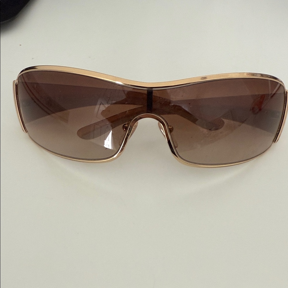 Prada Gold and Brown Shield Sunglasses